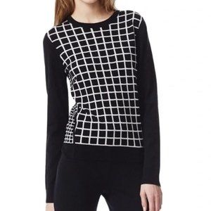Theory black & off-white grid intarsia pattern block Tommie FS Evian sweater